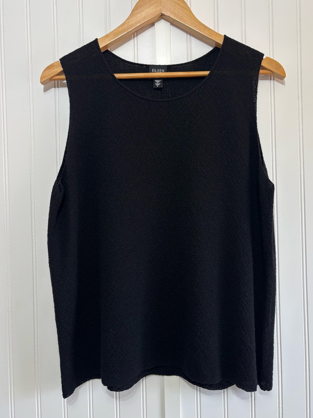 Eileen Fisher Black 100% Wool Knit Sleeveless Tank Top Size L